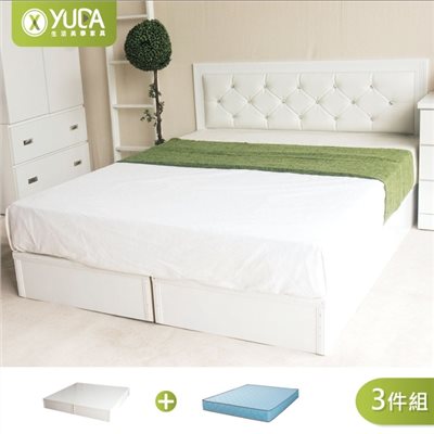 黛曼特純白色 房間組三件組 (床頭片+床底+床墊)