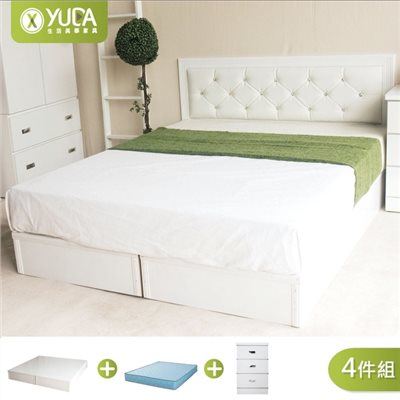 黛曼特純白色 房間組四件組 (床頭片+床底+床墊+床頭櫃)