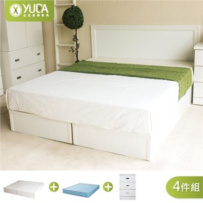 純白色 房間組四件組 (床頭片+加厚六分床底+獨立筒床墊+床頭櫃)